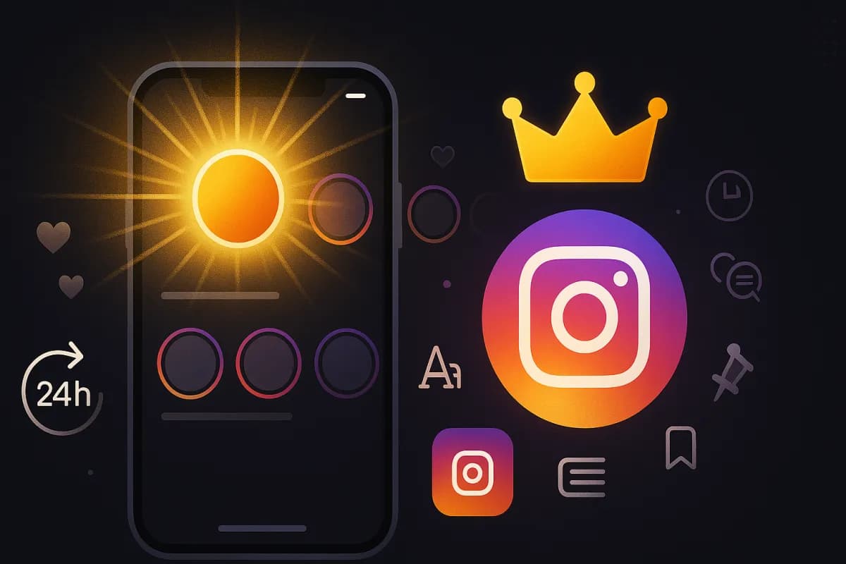 Instagram Plus abbonamento 3,99 $/mese lanciato il 4 giugno 2026 — story spotlight con aura premium dorata, story 48h, rewatch insights, visualizzazione anonima, design editoriale dark con sfumatura Instagram e accenti oro premium